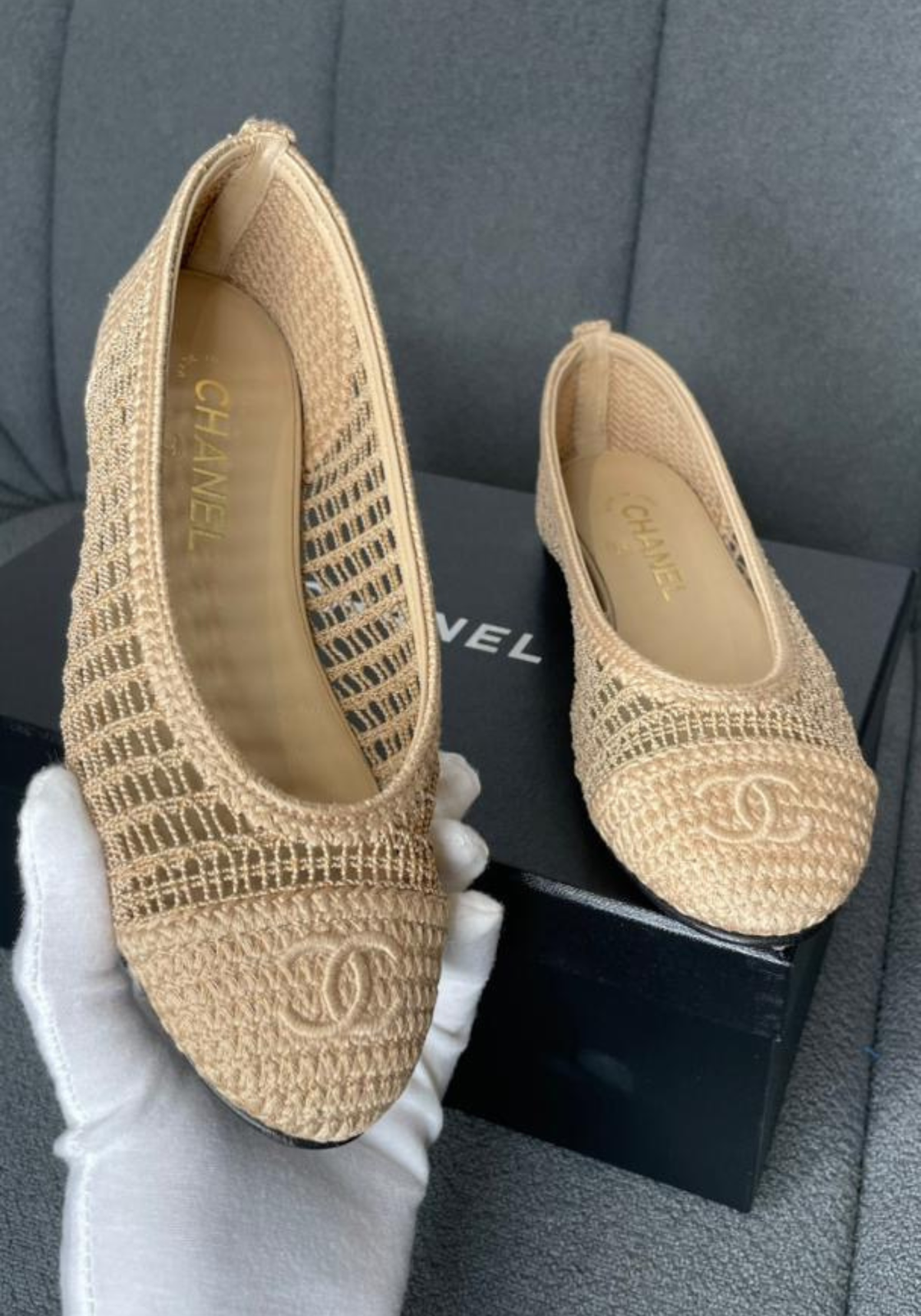 Raffia Cap Toe Ballerina Flats