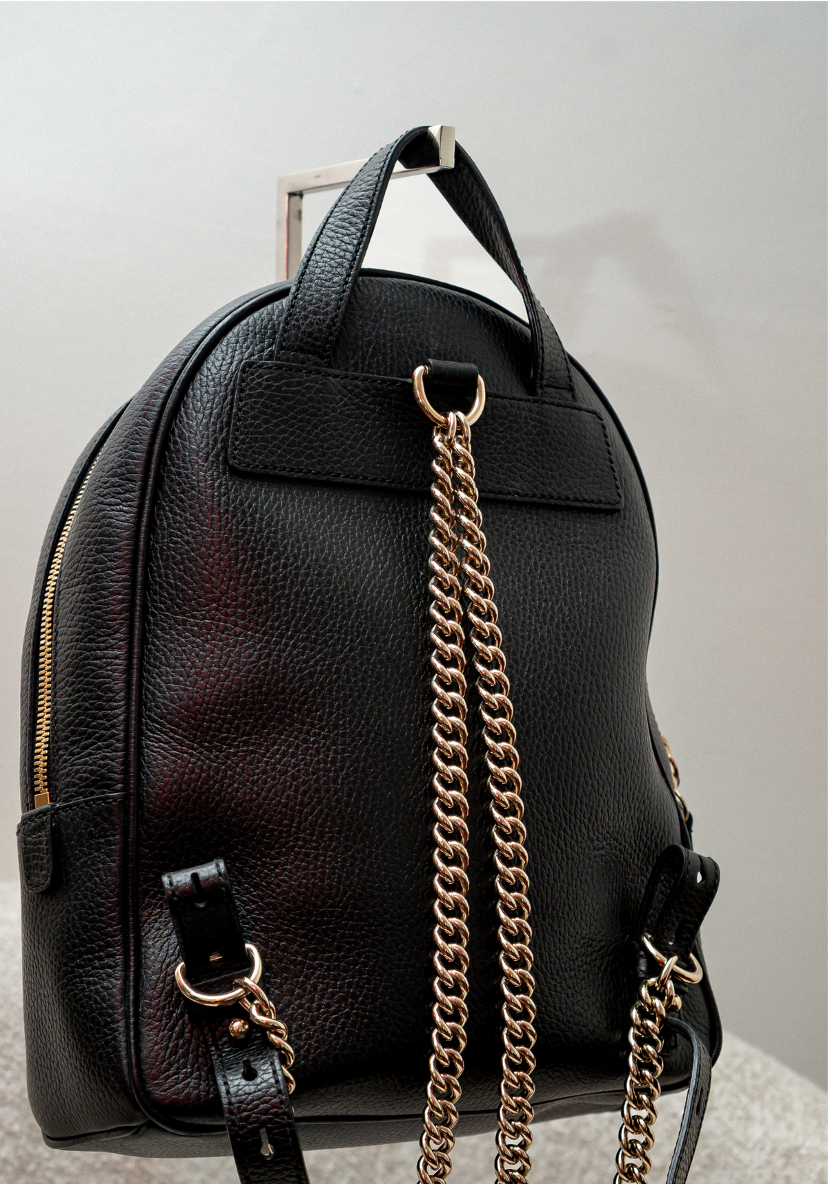 Black leather Chain Shoulder Back Pack