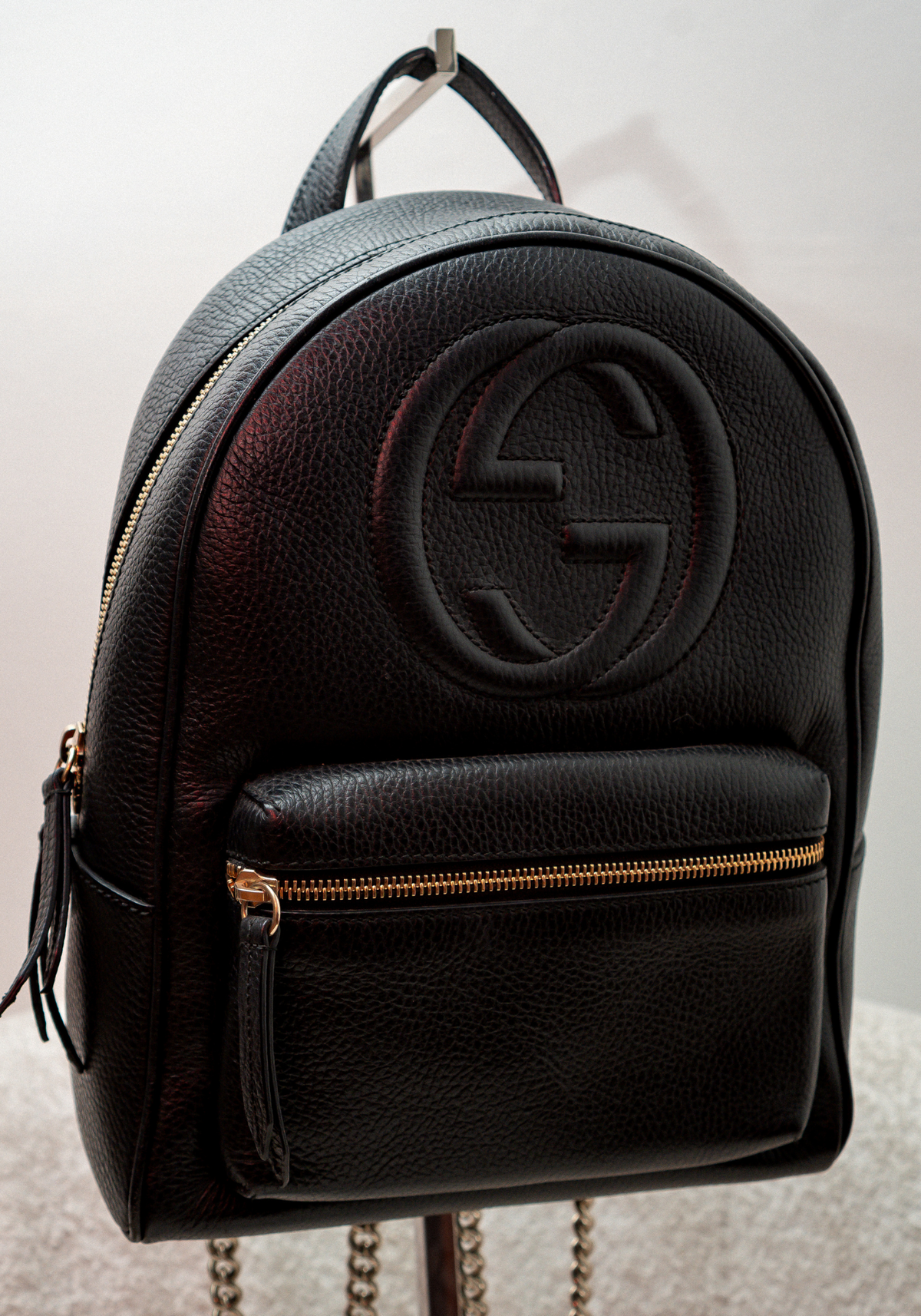 Black leather Chain Shoulder Back Pack