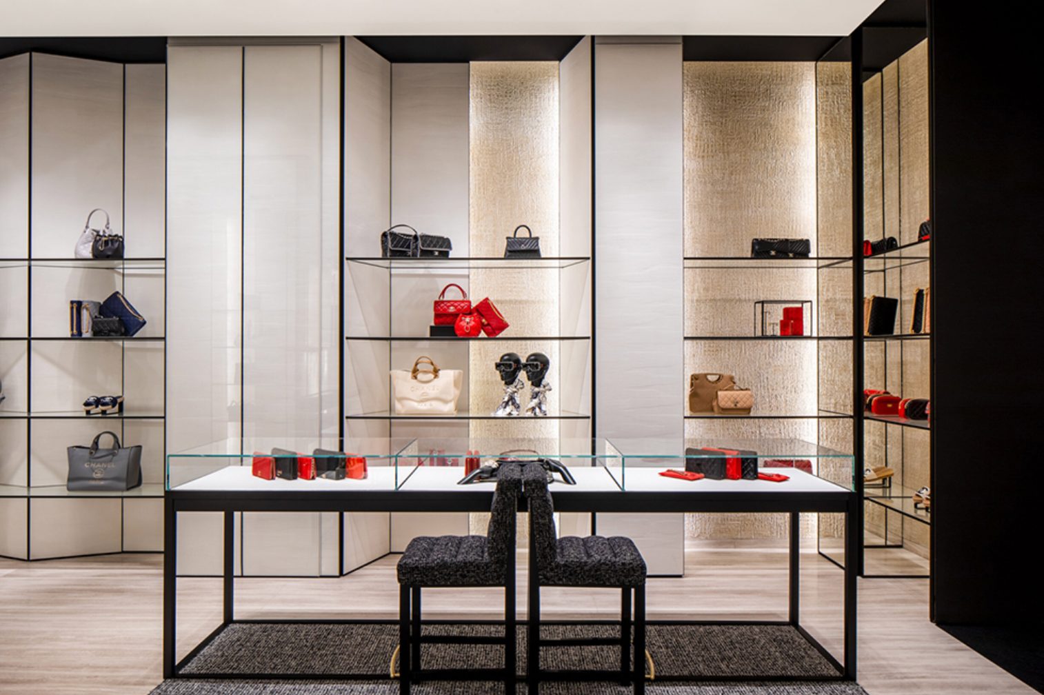 Luxury bags display at the showroom